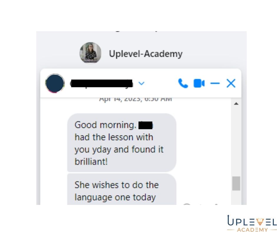 Image of a text review from a parent.